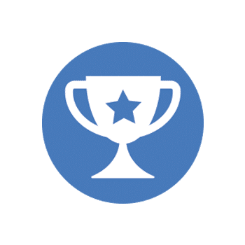 dark blue circle with a trophy icon inside it